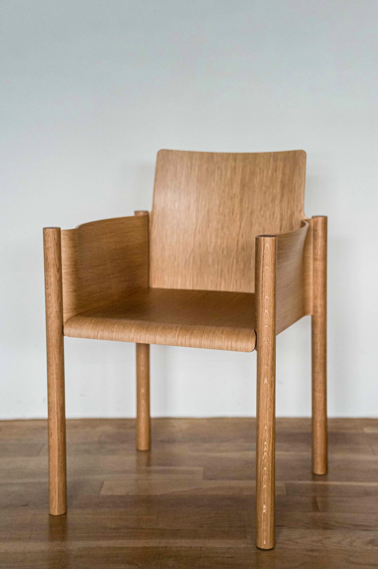 Koyori wooden chair with sculptural form made from plywood and timber