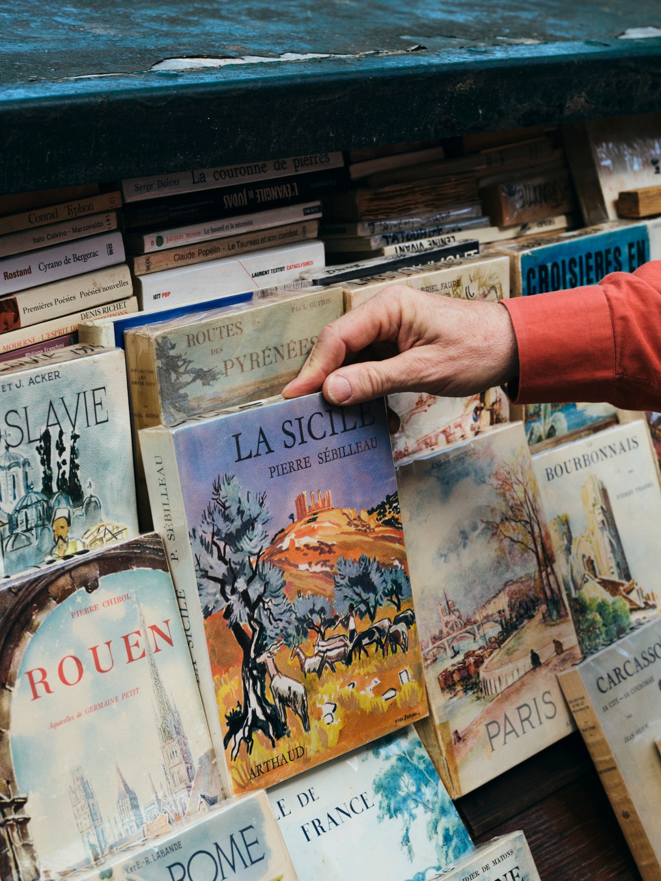 buying books at a flee market