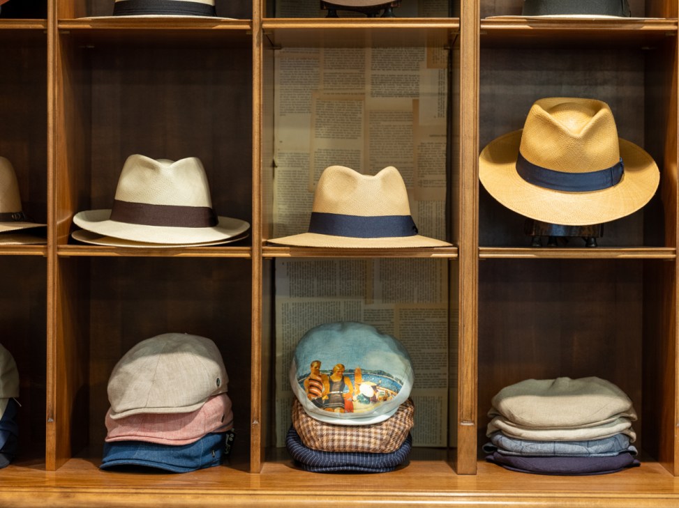 A display of hats on sale