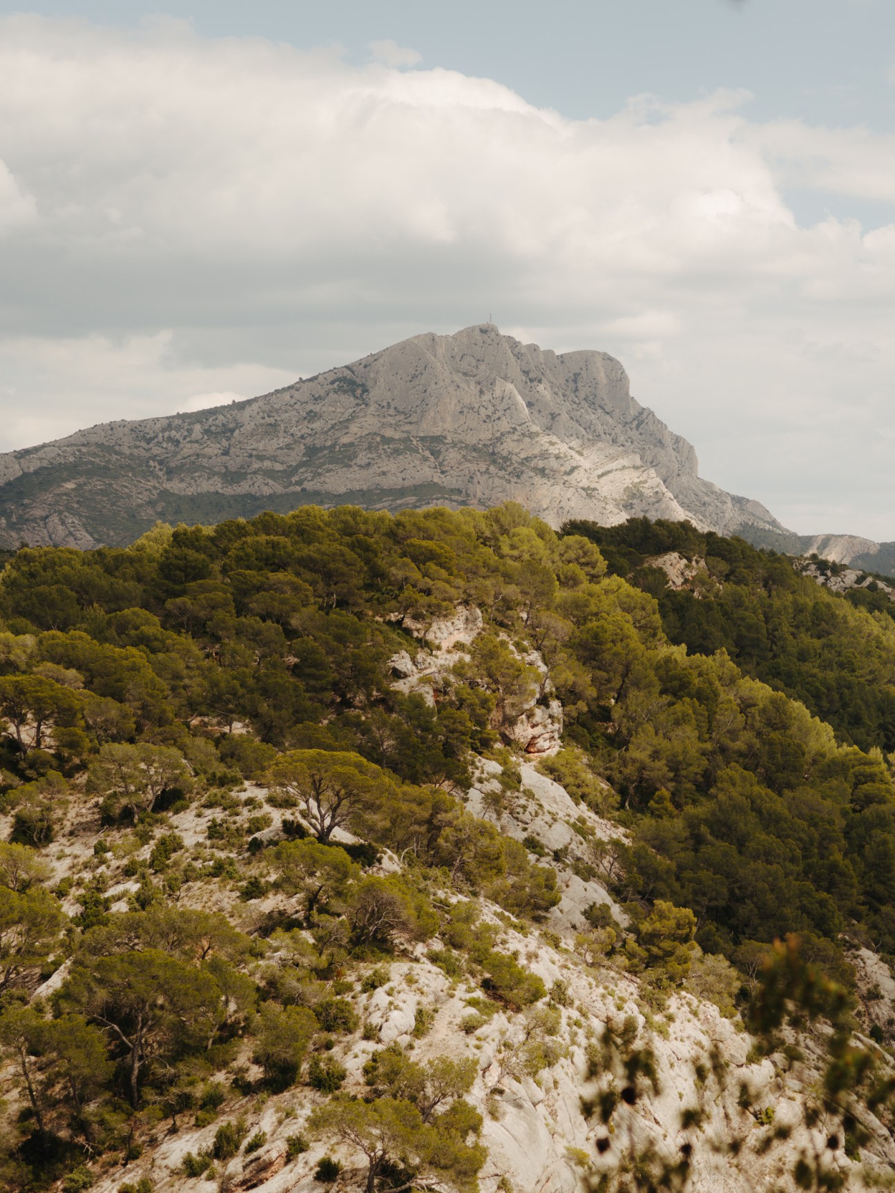 Students walking along a rocky mountain trail through Mediterranean landscape with limestone peaks