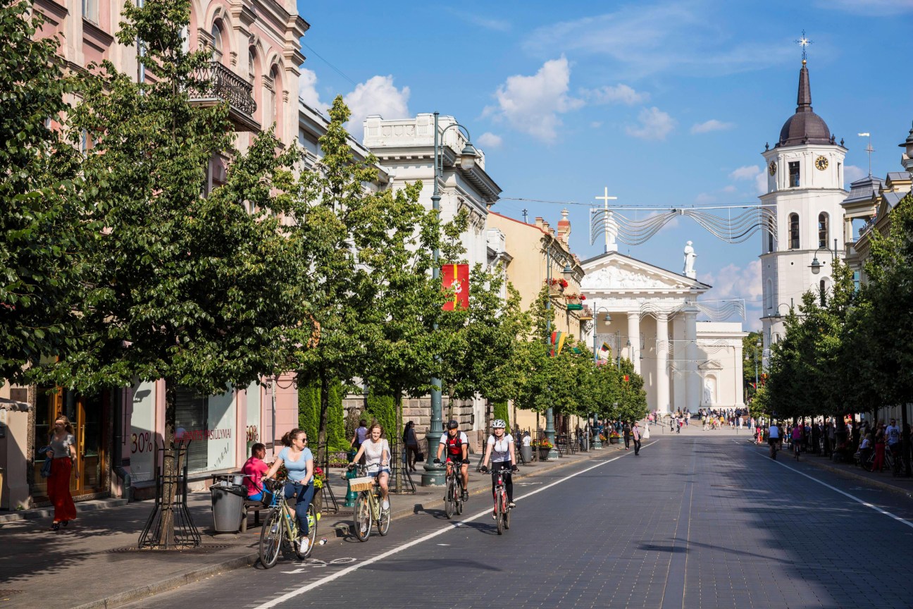 View of Vilnius city center showing historic architecture and vibrant streets
