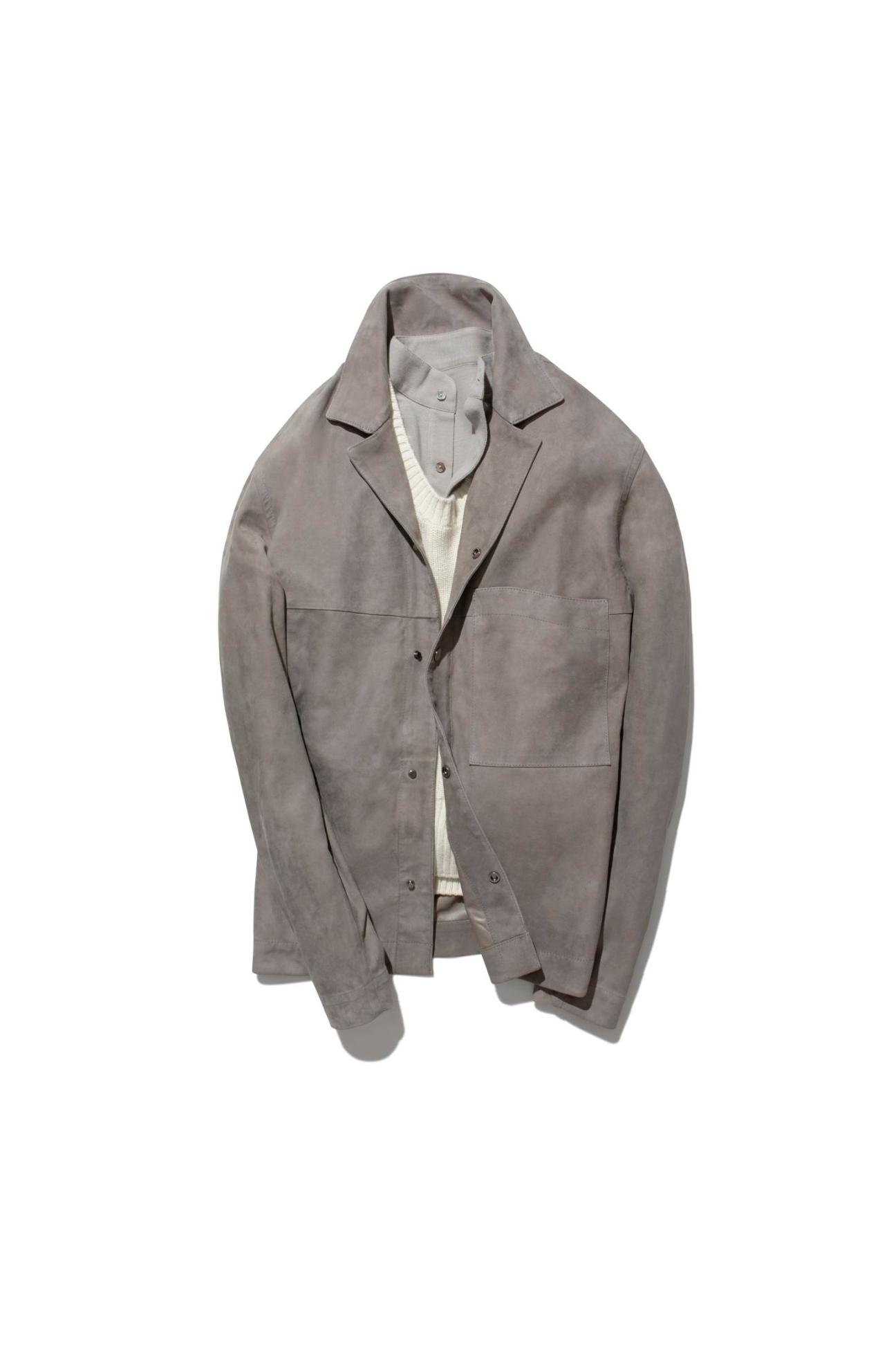 Stòffa taupe suede overshirt displayed on neutral background