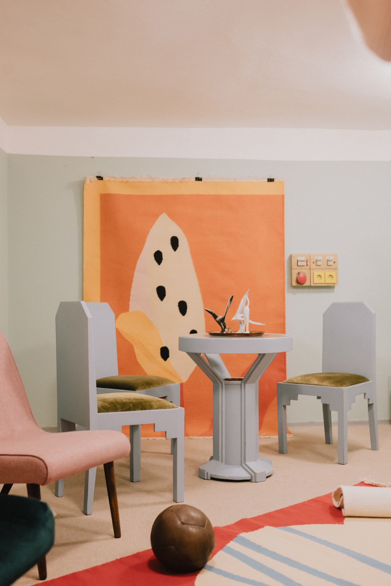 Collection of Czech designer armchairs and Hungarian rugs at Fabrika