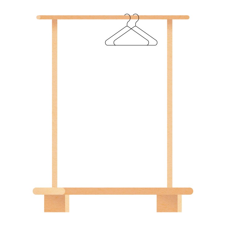 Wooden coat stand with angled hanger brackets against white background.