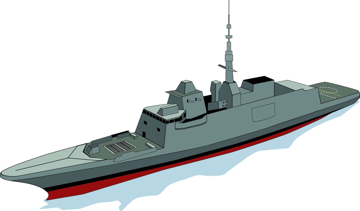 The French navy frigate Lorraine, a Fremm-class warship, rendered as a gray military vessel with distinctive angular design