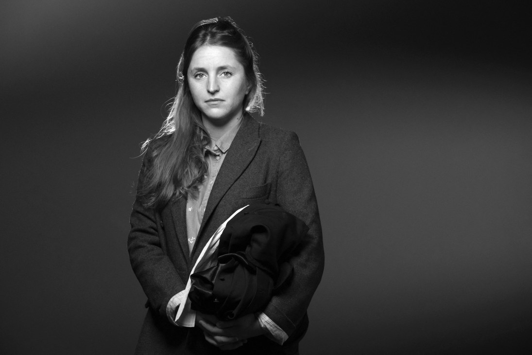 Marie Violleau, defence lawyer for Mohamed Abrini, in a black and white portrait photograph