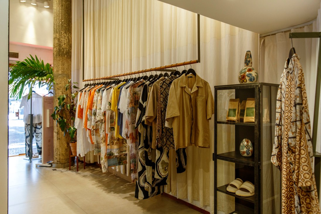 Bright and breezy interior of Handred shop with clothing racks and shelving displays