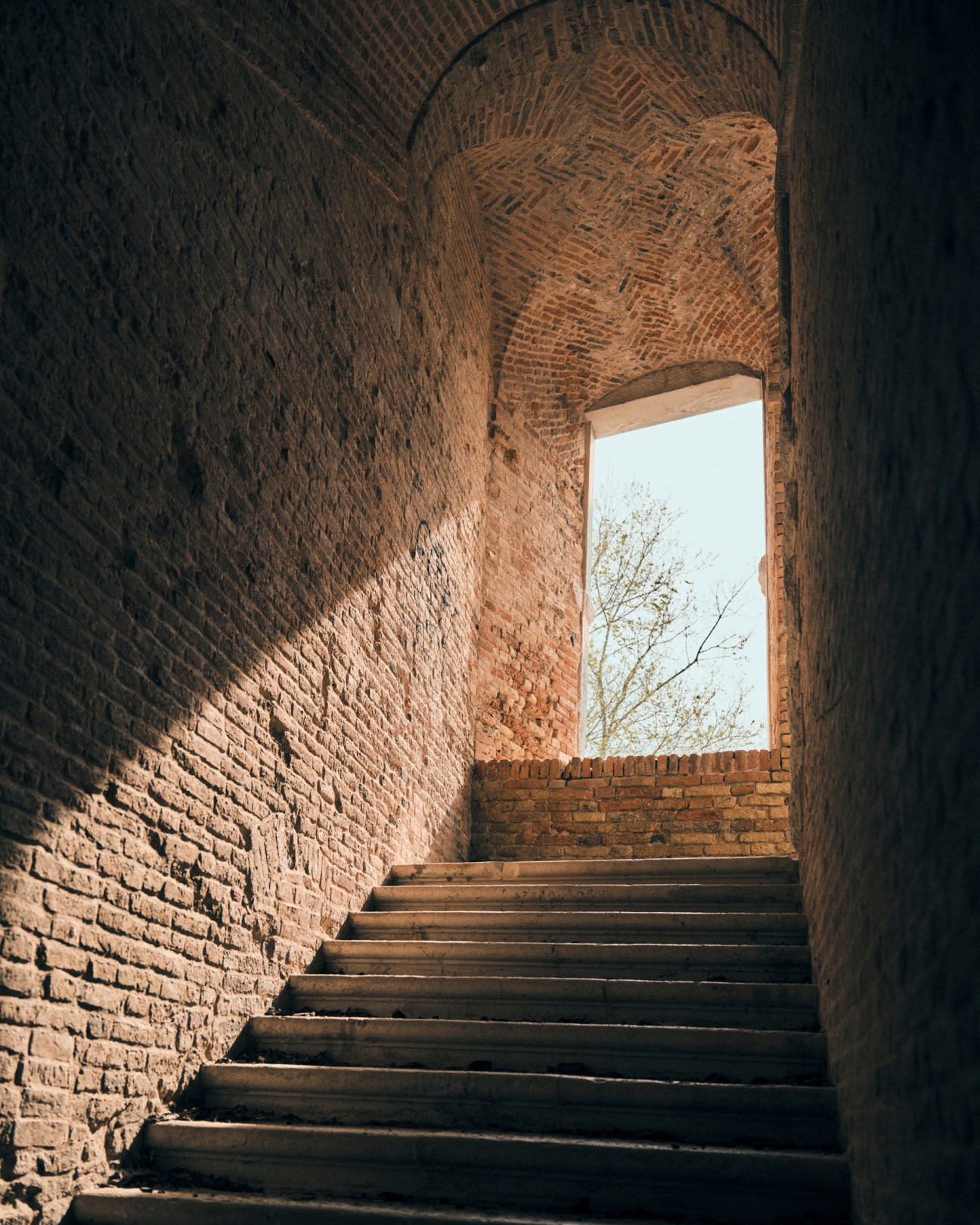 An interior shot of the crumbling fort’s stone corridors