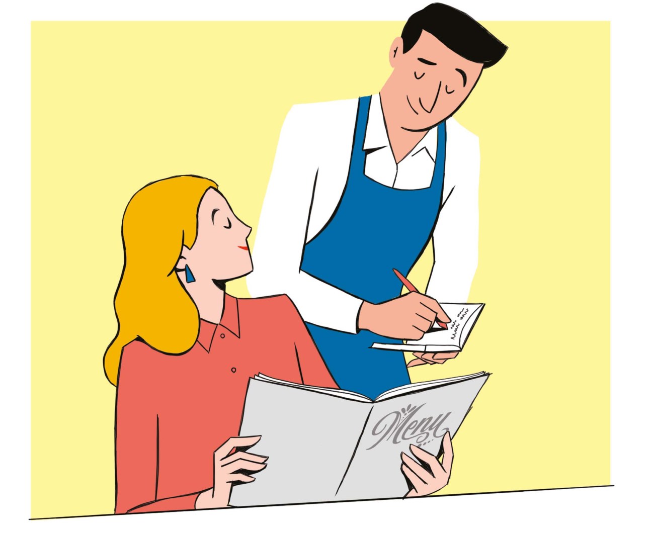 Put pen to paper, waiter writing someone's order down in a restaurant