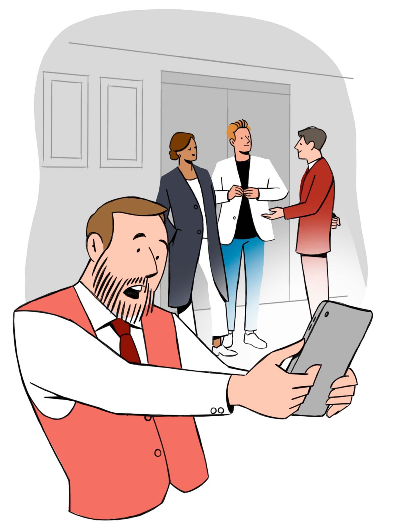 Use your common sense, picture of a man gasping while looking at a table, with a picture of another man talking to a couple