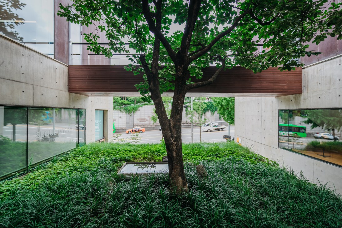 Interior courtyard of Design House office showing traditional Korean design elements
