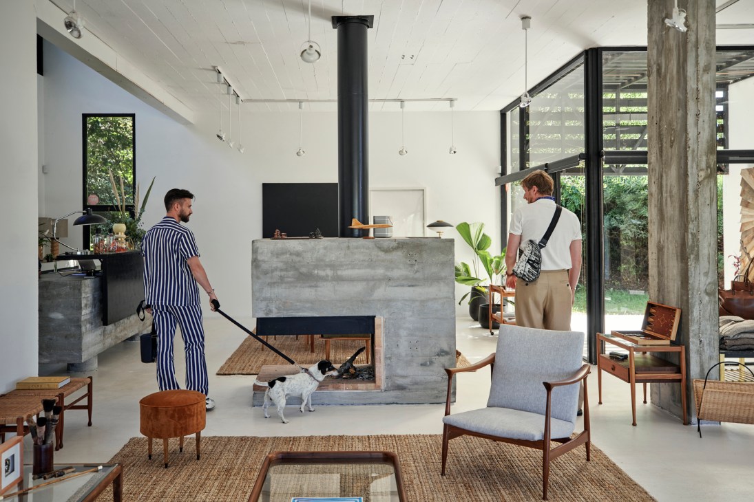 Interior of Mutate homeware shop in José Ignacio with mid-century furniture and vintage decor displayed.