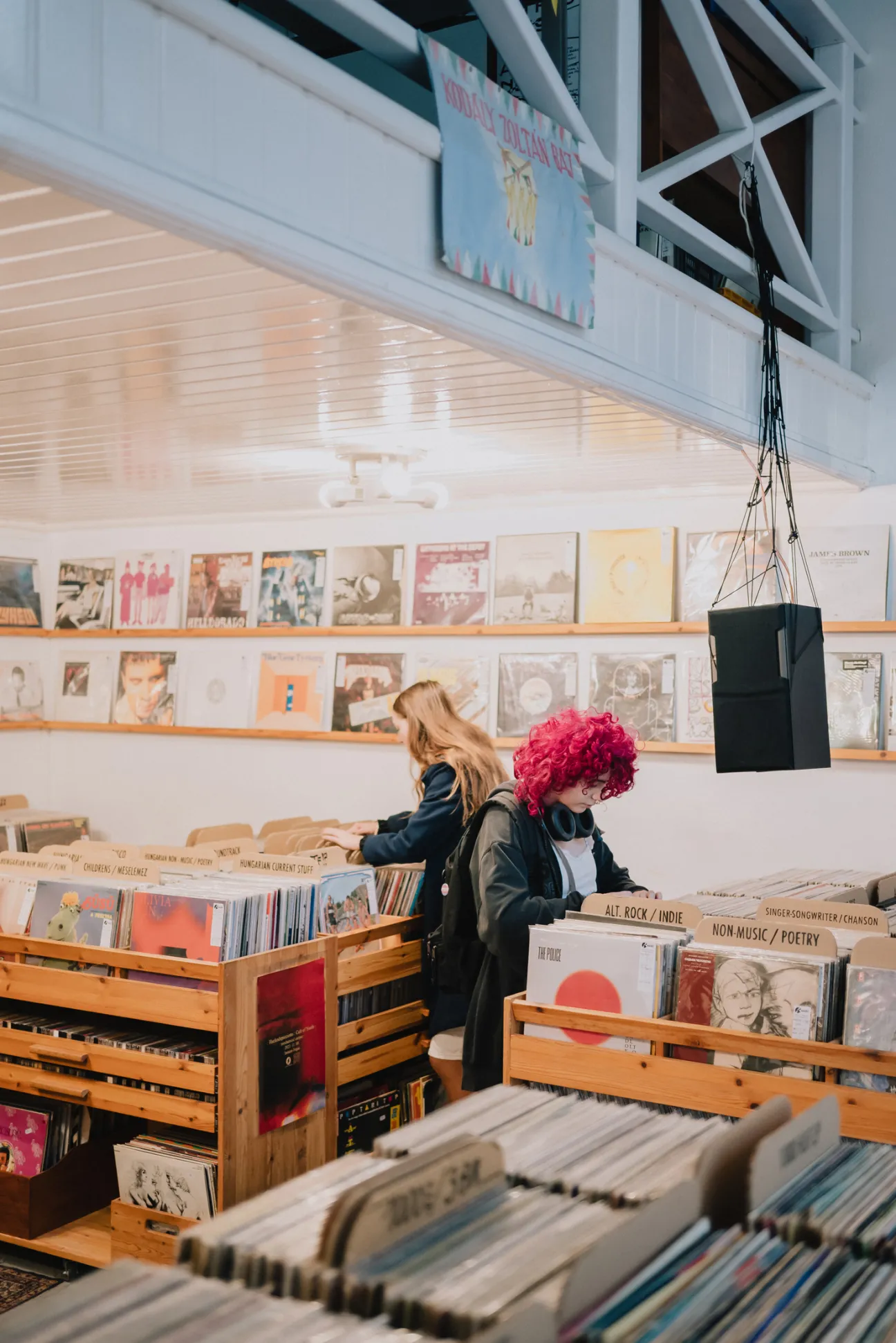 Collection of vintage vinyl records at Kalóz Records