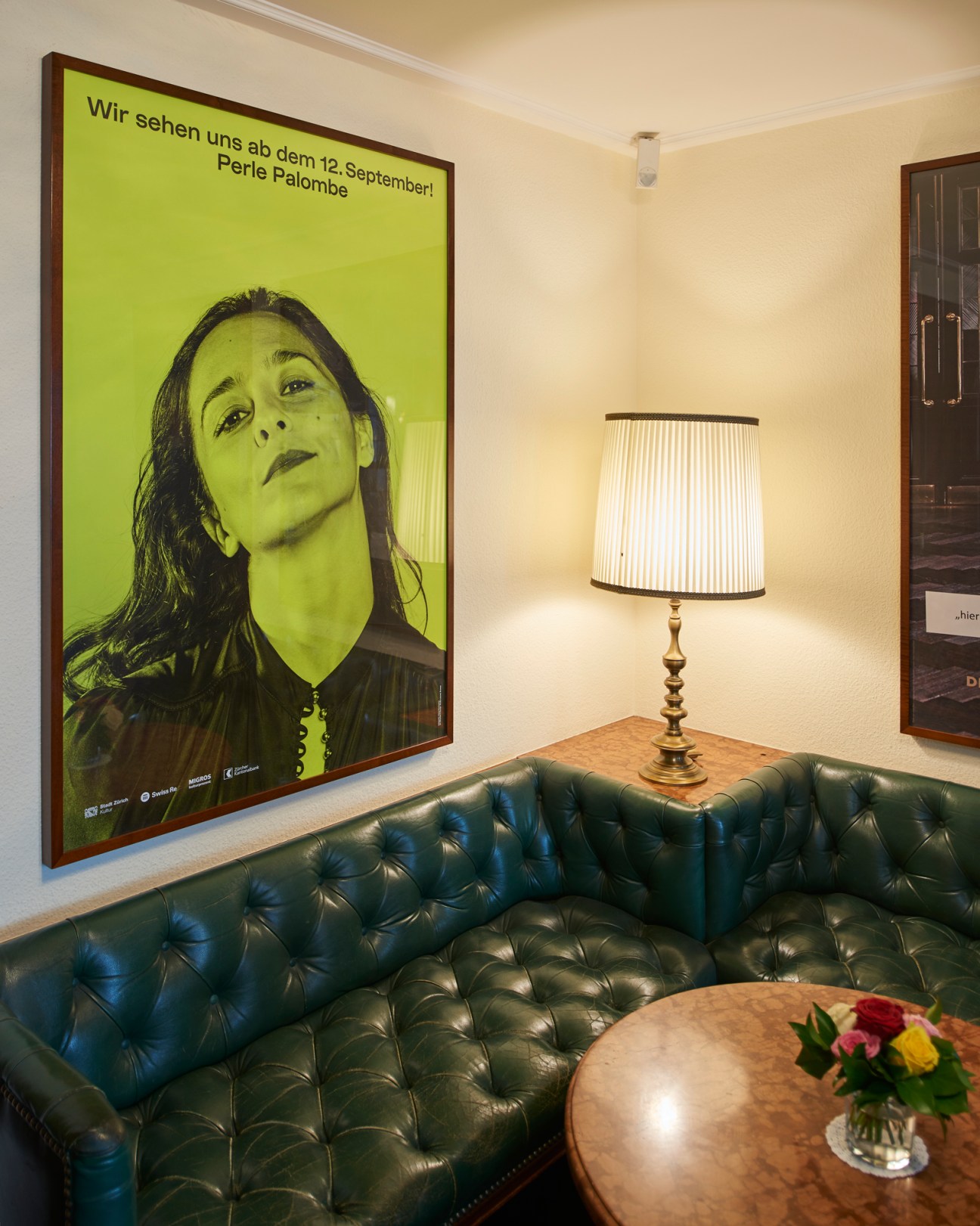 Actress Perle Palombe featured in a poster at Restaurant Kronenhalle for Schauspielhaus Zürich