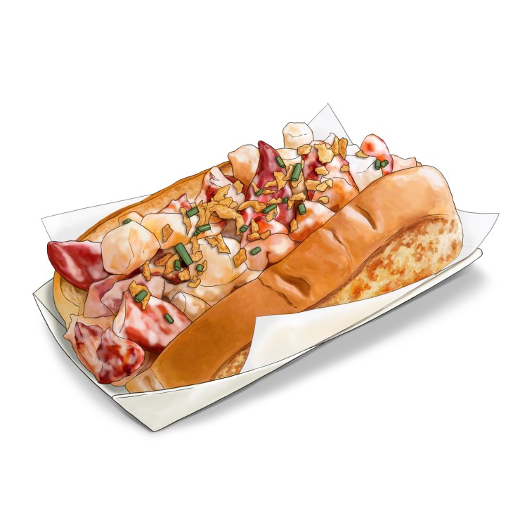 Toasted brioche roll filled with chunky lobster meat, celeriac, herbs and garnished with fried onions