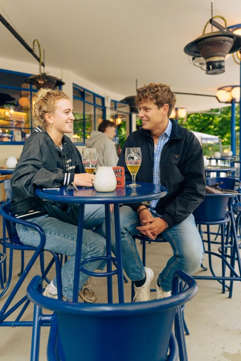 Interior of Blauwe Theehuis showing the transformation from tea room to modern taproom