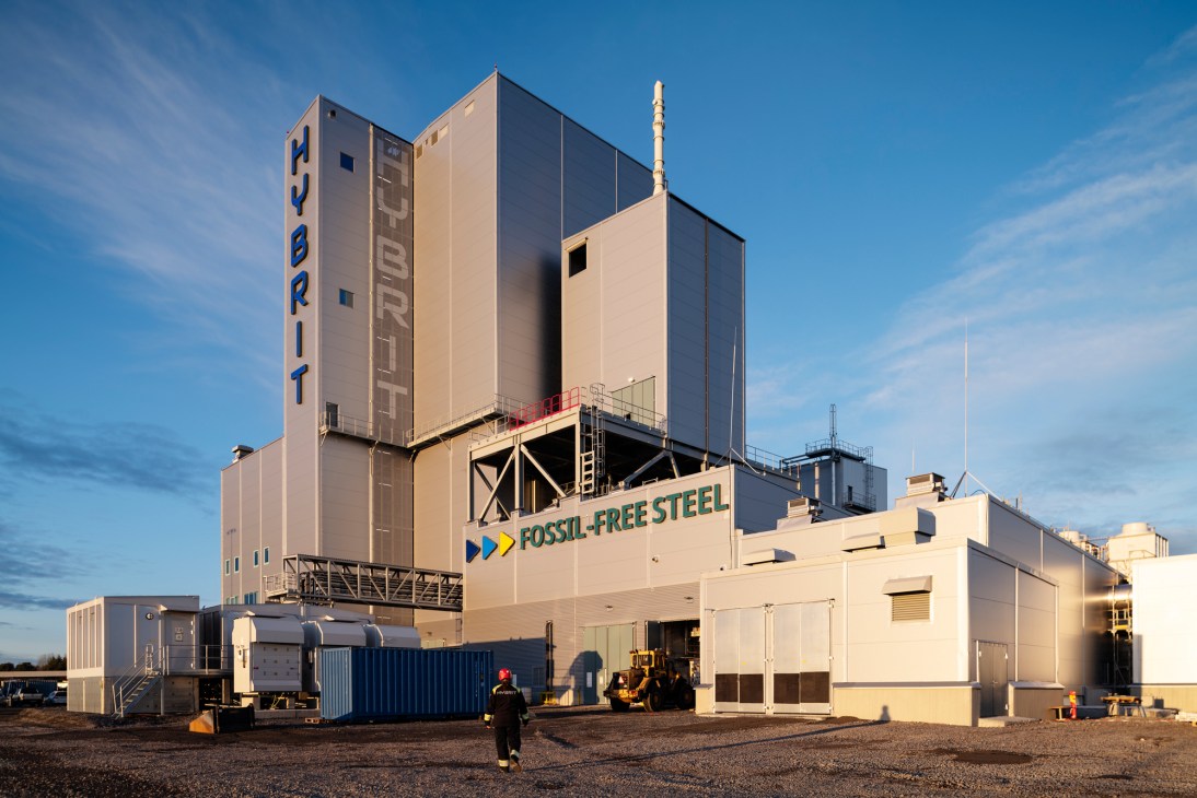 Industrial facility with large storage tanks, processing equipment and tall structures at the Hybrit pilot plant