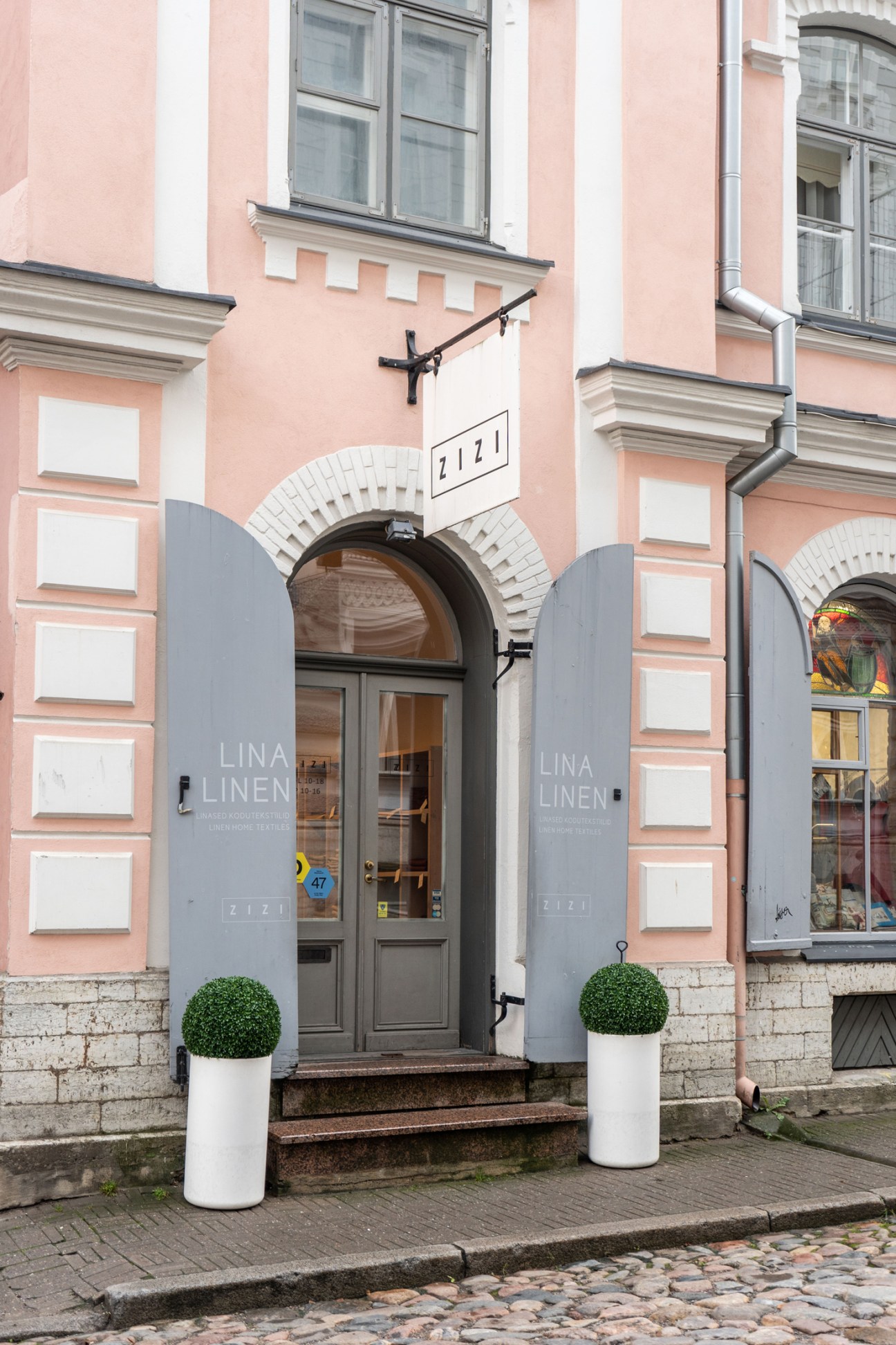 Linen products displayed at Zizi store in Tallinn's Old Town