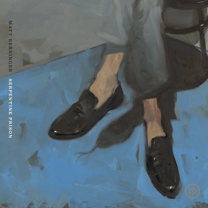 Matt Berninger Serpentine Prison album cover showing feet in dark shoes on blue floor