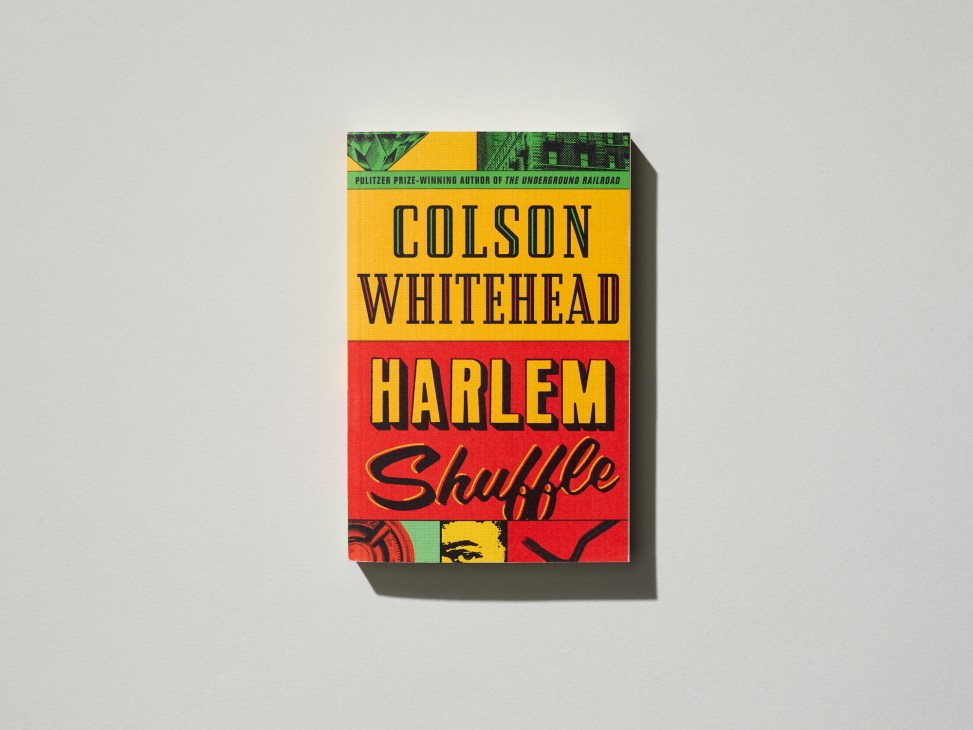 Harlem Shuffle book cover by Colson Whitehead displaying colorful design with author name and title