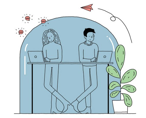 Illustration showing people working in modern office environment