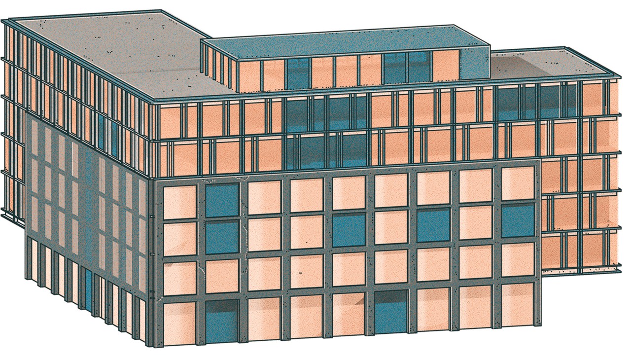 Architectural rendering of the Reykjavík Edition hotel showing a modern multi-story building with grid-pattern windows
