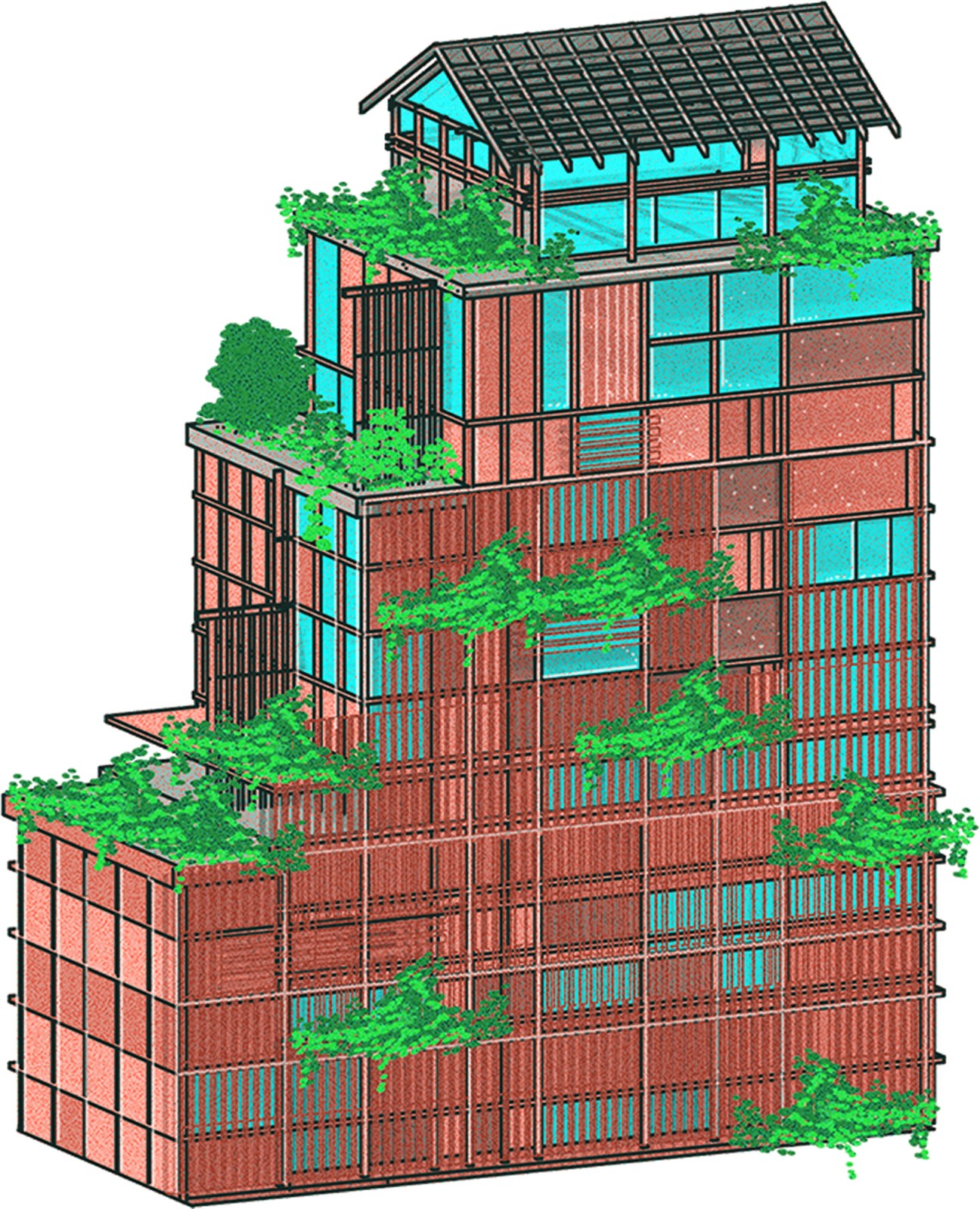 Architectural rendering of the Rosewood São Paulo hotel designed by Jean Nouvel with distinctive slatted facade