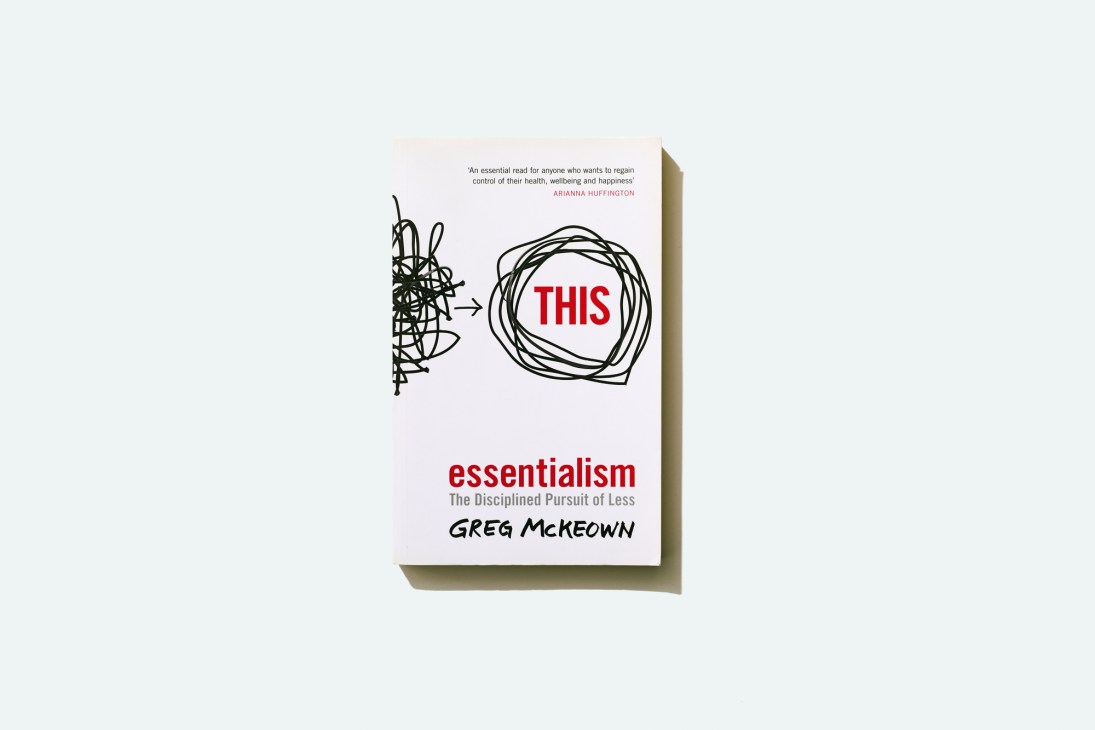 Book cover of Essentialism by Greg McKeown showing scribbled lines transforming into a clean circle with the word 'THIS'