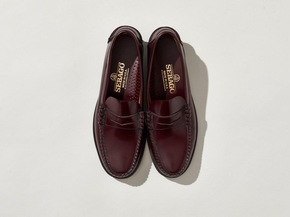 Brown leather boat shoe style loafer by Sebago with moccasin stitching