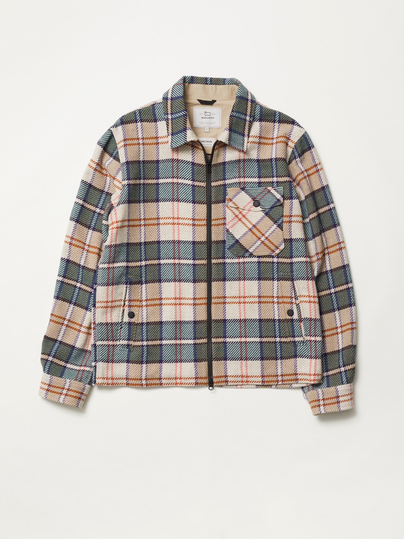 Plaid wool jacket with pockets displayed on neutral background