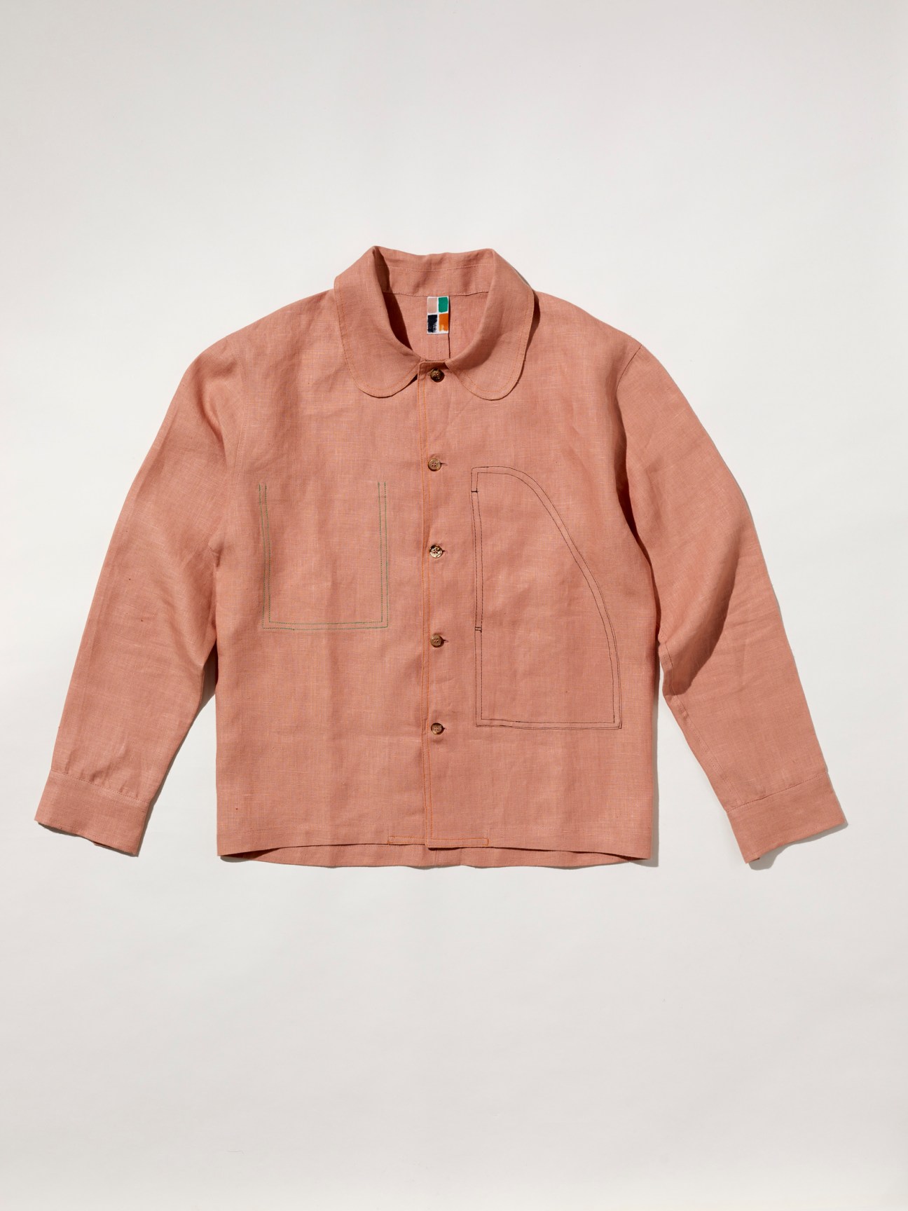 Ruben Bansie La Camargue linen shirt in coral pink with rounded collar and three pockets