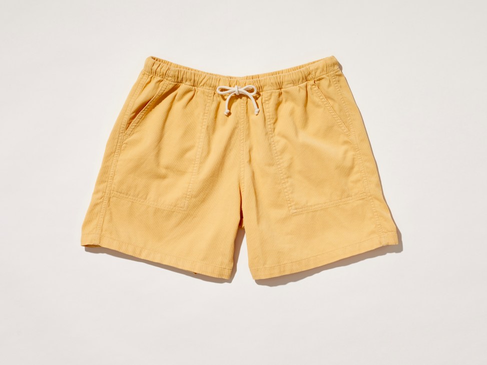 Yellow shorts with white drawstring and front pockets by La Paz