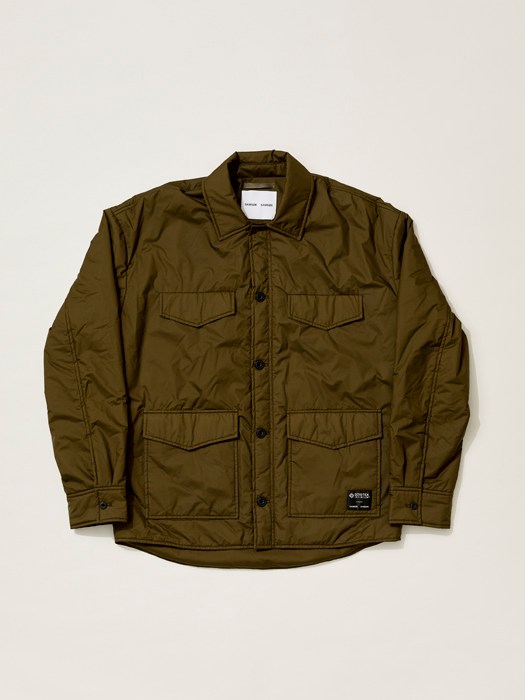 Olive Gore-Tex jacket by Samsøe Samsøe with chest pockets displayed on neutral background.