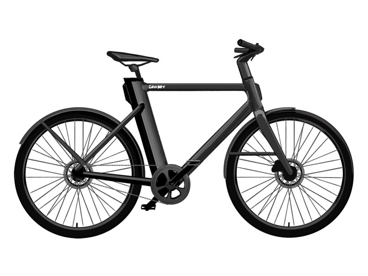 Cruiser black electric bicycle with sleek frame design, disc brakes, and integrated battery showing modern minimalist styling