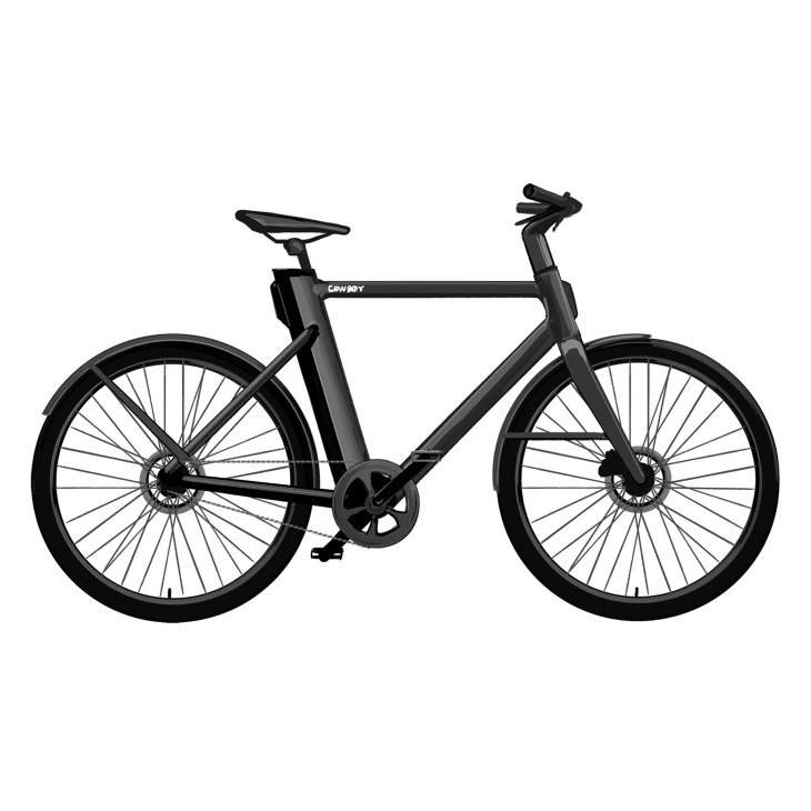 Cruiser black electric bicycle with sleek frame design, disc brakes, and integrated battery showing modern minimalist styling