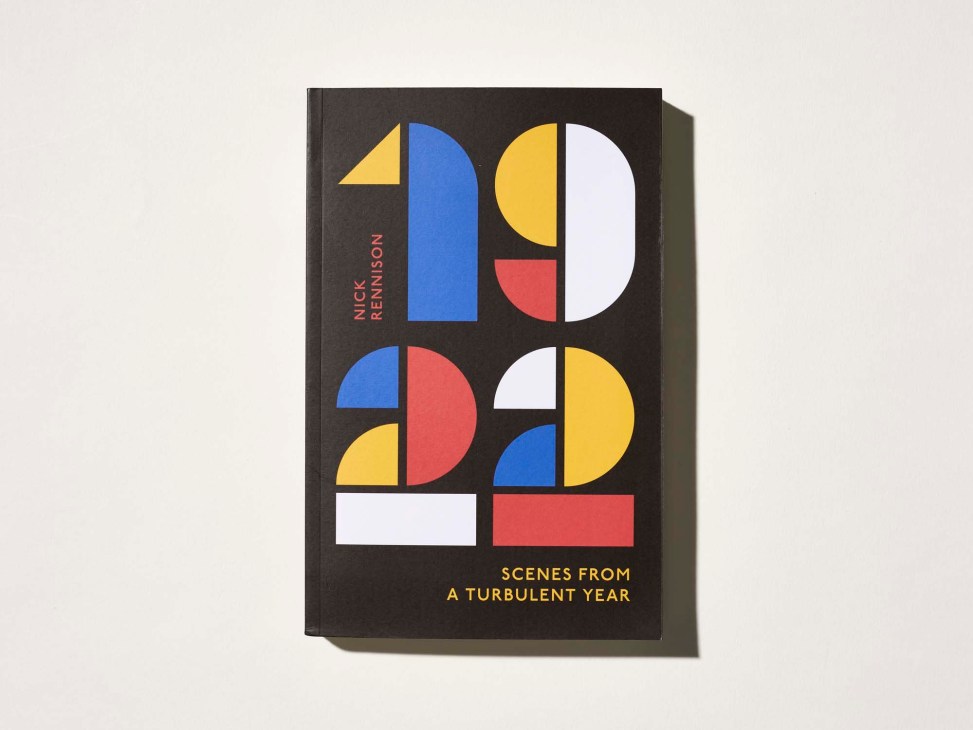 Book cover for '1922: Scenes from a Turbulent Year' by Nick Rennison with geometric design in primary colors