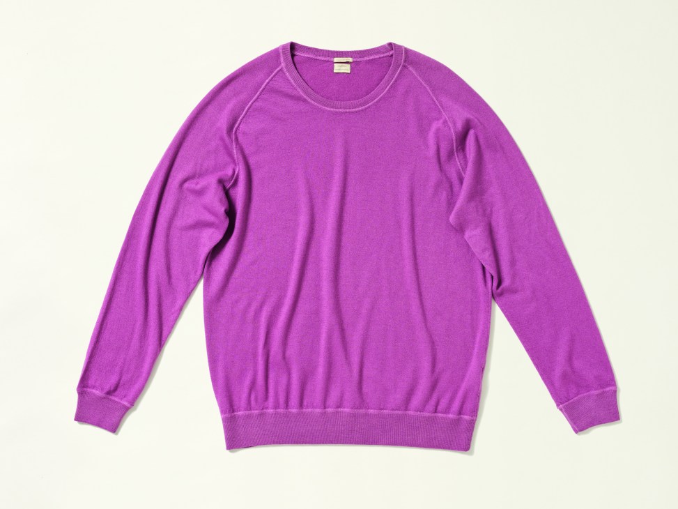 Purple long-sleeved Massimo Alba cashmere crewneck sweater on neutral background