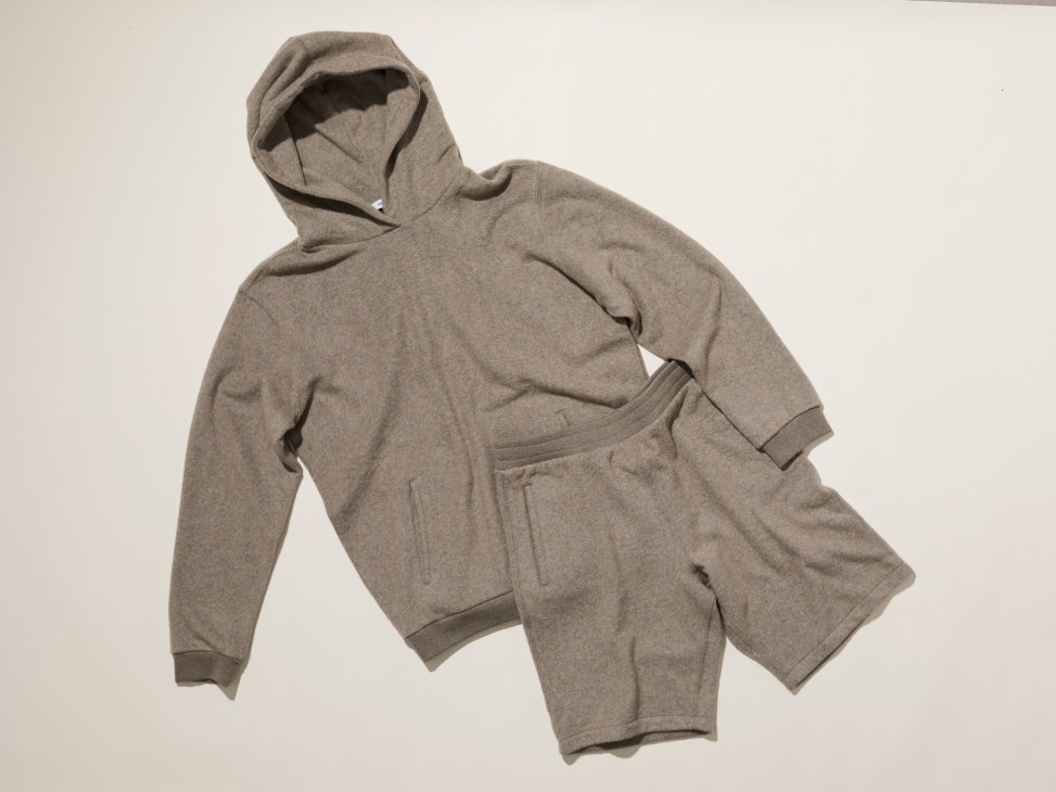 Beige hooded sweatshirt and shorts from ssam label's leisurewear collection by Flavio Girolami.
