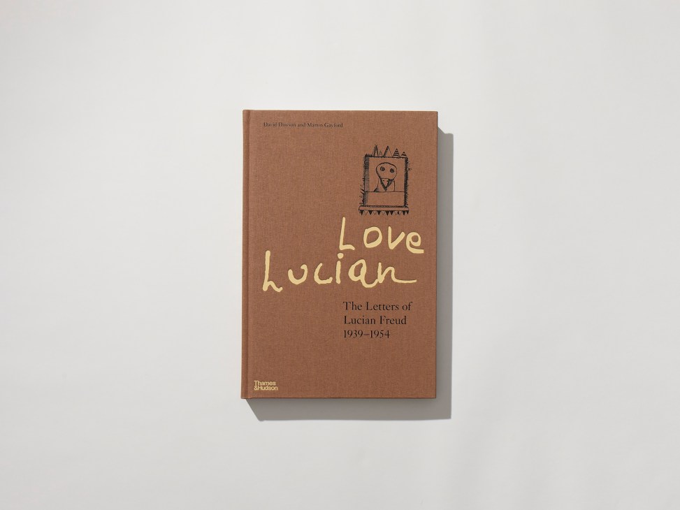 Love Lucian book cover by David Dawson and Martin Gayford with brown cover and simple drawing