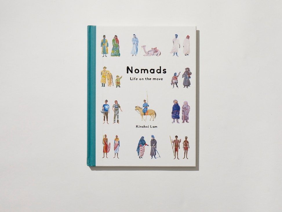 Book cover showing illustrated figures of nomadic people from different cultures and regions