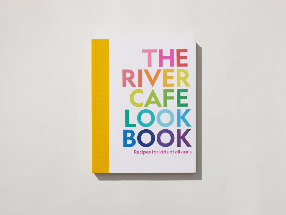 The River Cafe Look Book cookbook cover with colorful rainbow text on white background