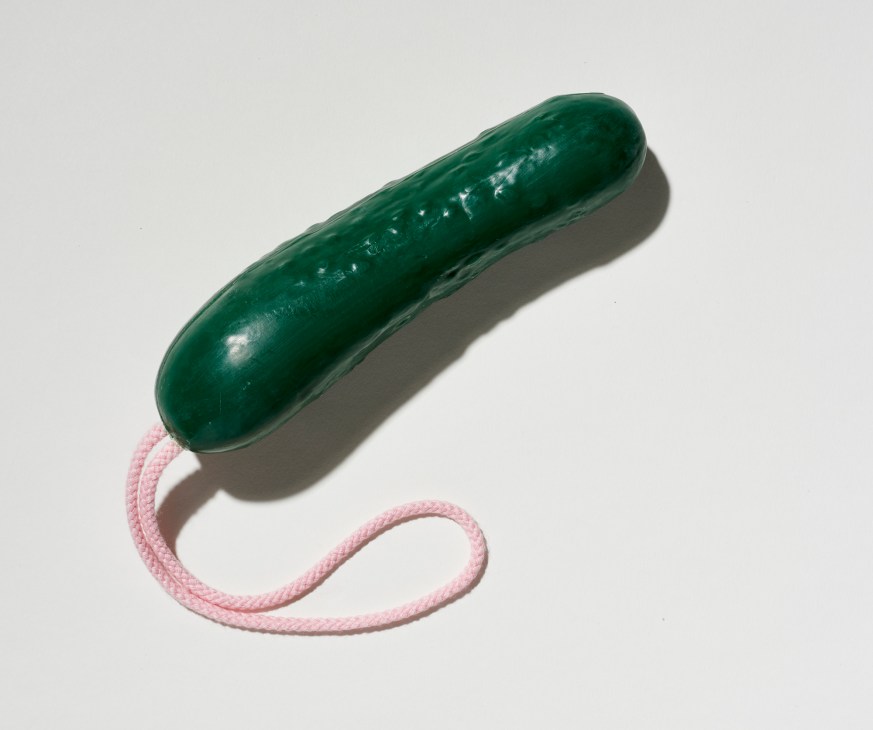 Green soap with pink rope handle by artist Erwin Wurm from König Gallery.