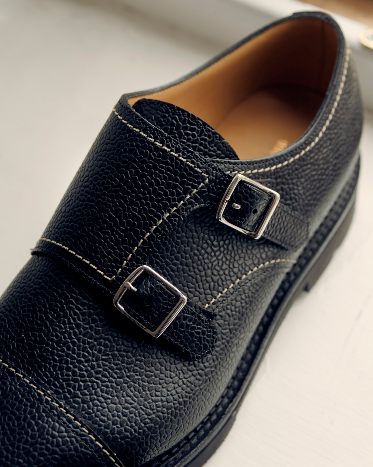 John Lobb William double buckle shoe in black textured leather