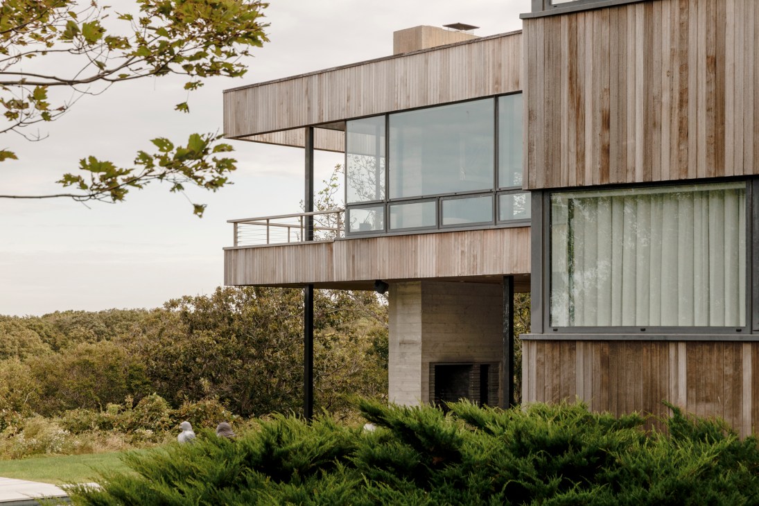 Exterior view of Bluff House showing cedar cladding and modern design