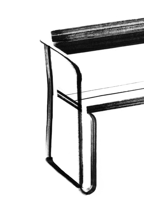 Nola Sigill outdoor bench in black with curved metal frame and wooden seat.