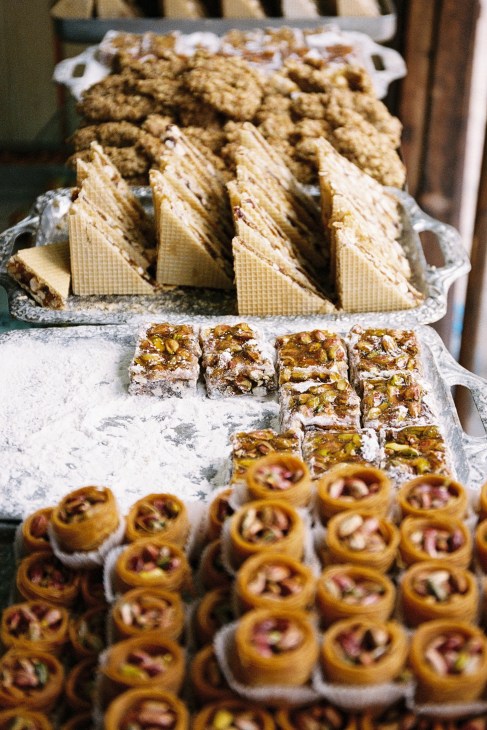 Traditional sweets and pastries displayed at a local bakery in the Old Bazaar