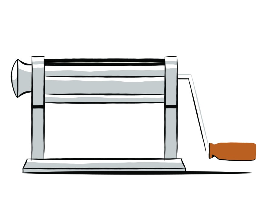 Imperia pasta machine with manual crank handle and metal rollers