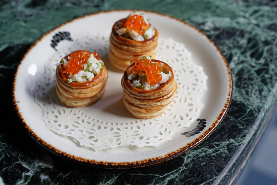 Crab and taramasalata vol-au-vent at Poodle