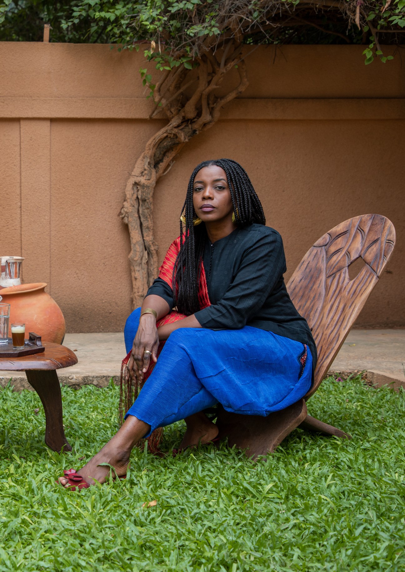Mariam Kamara with a traditional West African birth chair in Niamey, Niger