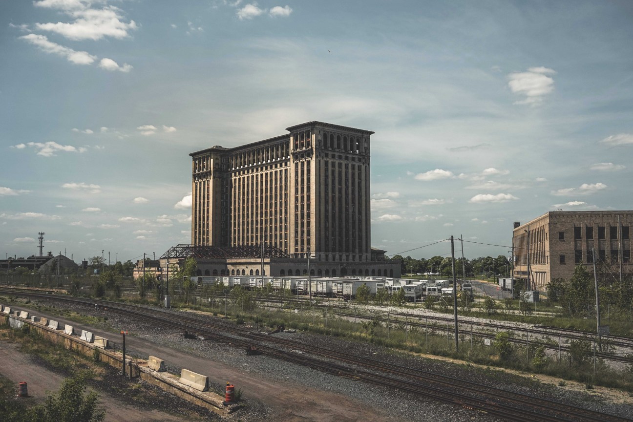 Renovated Michigan Central Station in Detroit with its iconic beaux arts architecture